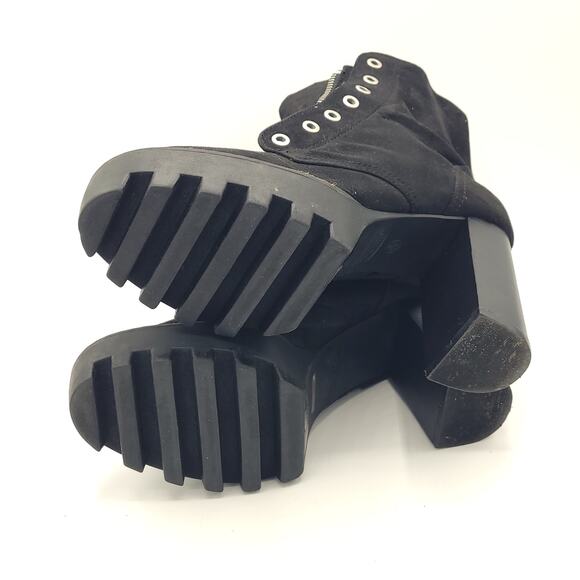 Bamboo Black 4.5" Block High Heel Round Toe Lace Up Ankle Boots Women Size 8 - Picture 5 of 9